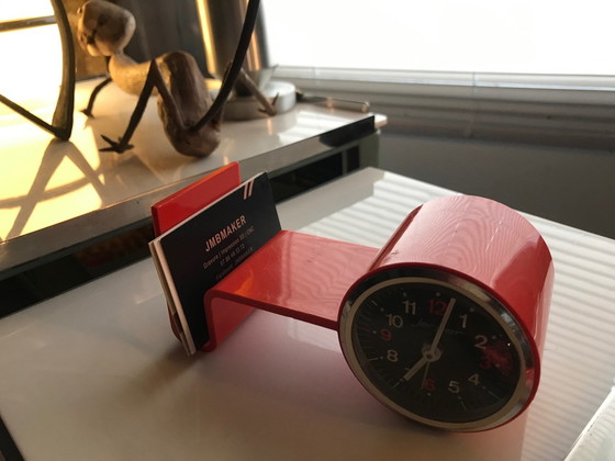 Image 1 of Vintage Alarm Clock - Card Holder - Jerger - Germany - Space Age - 1970