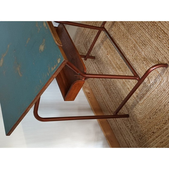 Image 1 of Vintage industrial drawing table in brown tubular metal