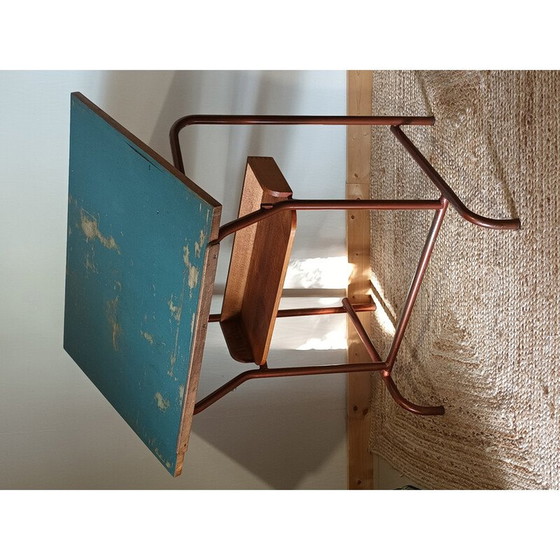 Image 1 of Vintage industrial drawing table in brown tubular metal