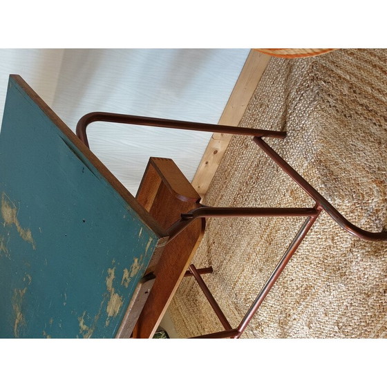 Image 1 of Vintage industrial drawing table in brown tubular metal