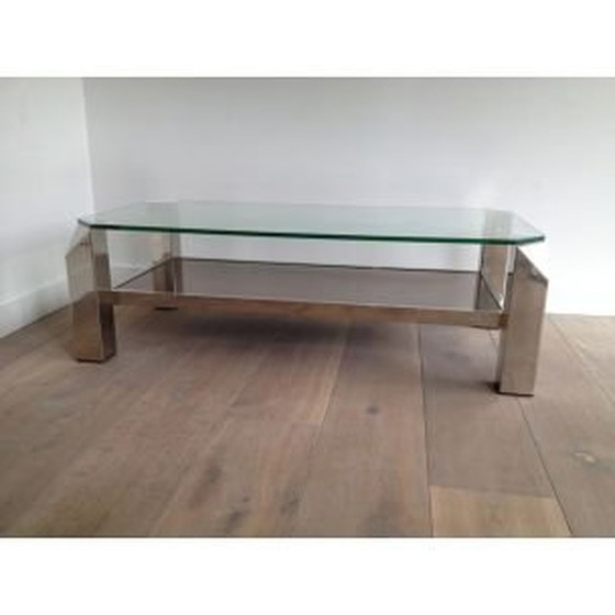 Image 1 of Tavolino da caffè vintage in vetro con base cromata, 1970