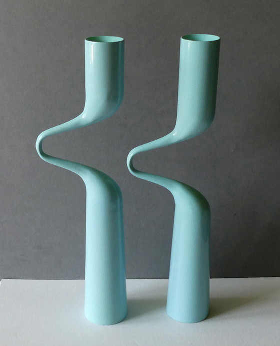 Image 1 of Double bougeoir bleu clair Double Candle Holder Tango Design Mikaela Dörfel