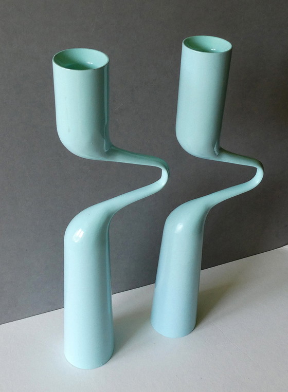 Image 1 of Double bougeoir bleu clair Double Candle Holder Tango Design Mikaela Dörfel