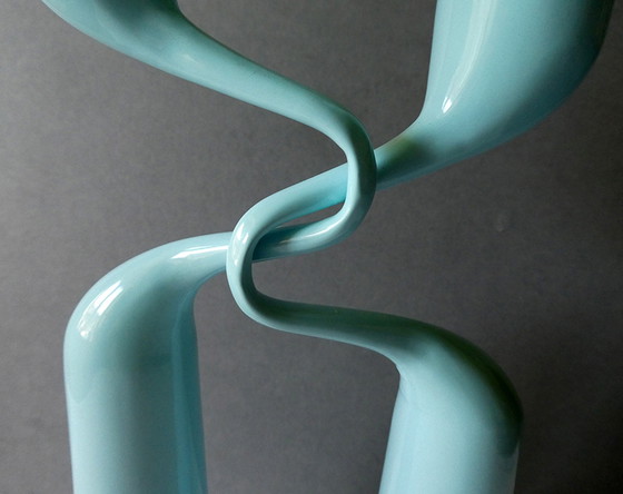 Image 1 of Double candle holder in light blue Double Candle Holder Tango Design Mikaela Dörfel