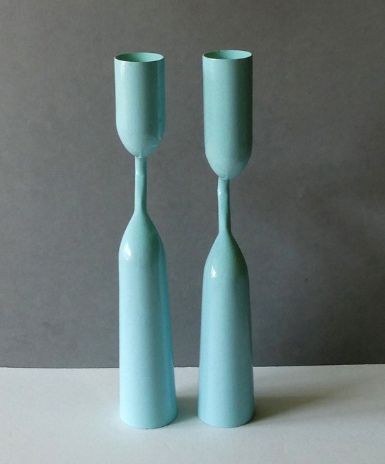 Image 1 of Double candle holder in light blue Double Candle Holder Tango Design Mikaela Dörfel