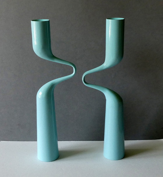 Image 1 of Double bougeoir bleu clair Double Candle Holder Tango Design Mikaela Dörfel