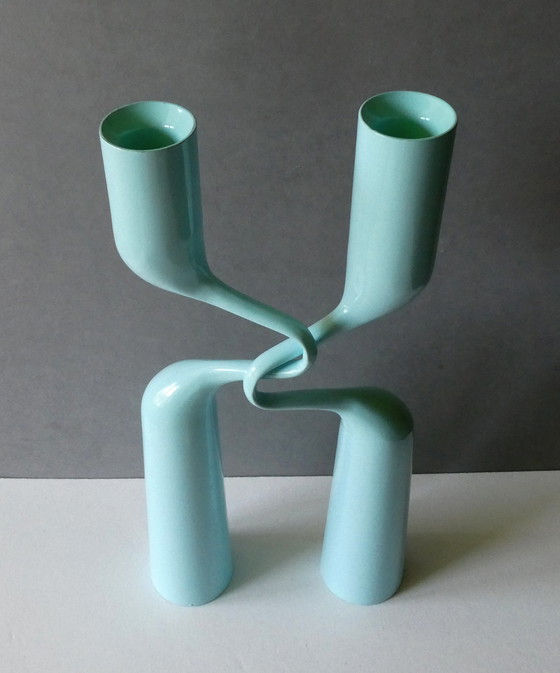 Image 1 of Double bougeoir bleu clair Double Candle Holder Tango Design Mikaela Dörfel