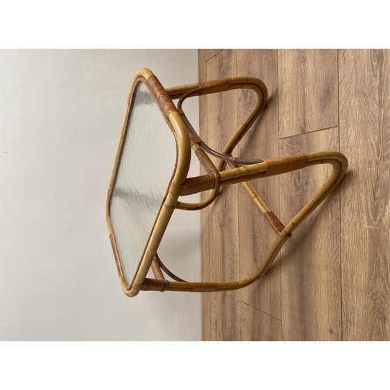 Image 1 of Tavolino vintage di Rohé Noordwolde in vimini e vetro, 1950