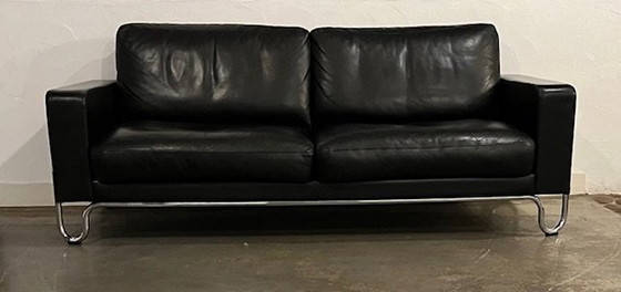 Image 1 of Gispen 2 1/2 Seater Black Leather Sofa