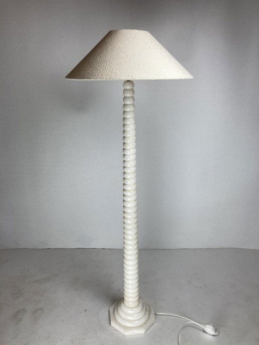 Alabaster Floor Lamp With Bouclé Shade, 1950S