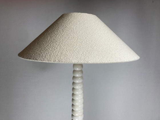 Image 1 of Alabaster Floor Lamp With Bouclé Shade, 1950S