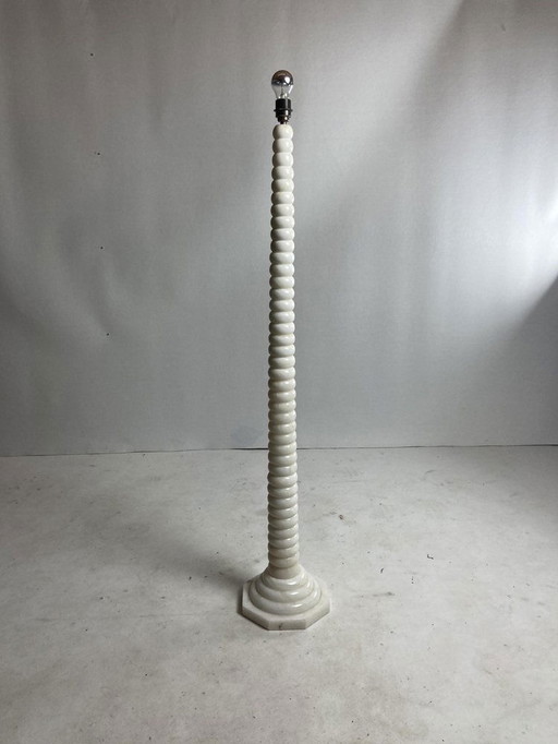 Alabaster Floor Lamp With Bouclé Shade, 1950S