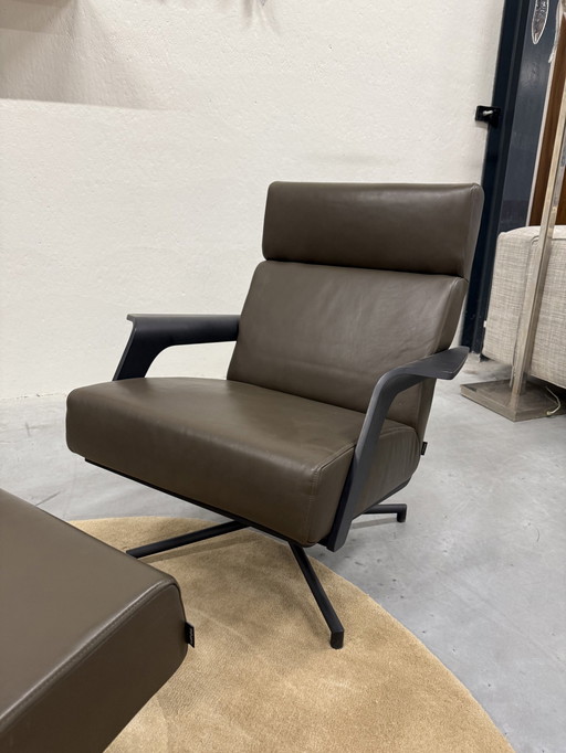 Harvink The Cape Swivel Armchair With Footstool Luxury Leather