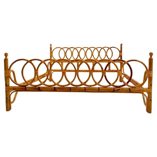 1X Mid Century Modern Bamboo Double Bed Frame, Italy 1960