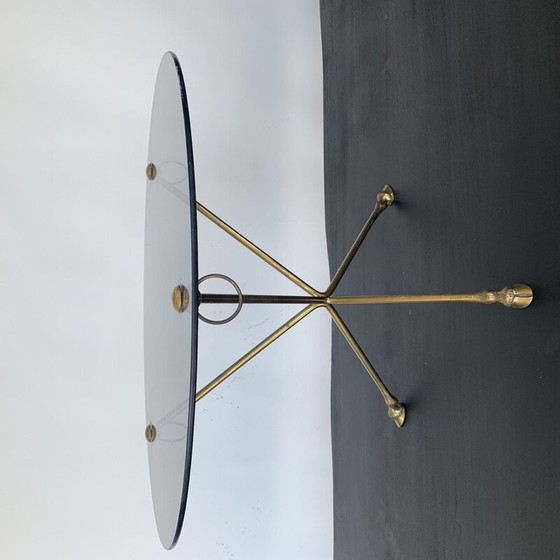 Image 1 of Tavolino da caffè vintage in vetro e ottone con gambe a treppiede, anni '70