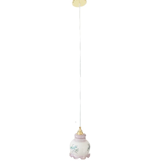 Image 1 of Opaline pendant lamp purple flowers vintage