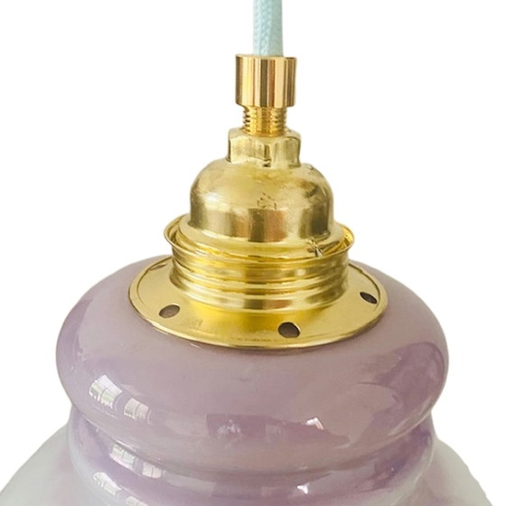 Image 1 of Opaline pendant lamp purple flowers vintage