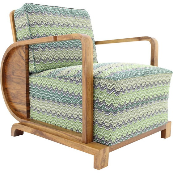 Image 1 of Vintage Art Deco armchair in solid walnut, Czechoslovakia 1930
