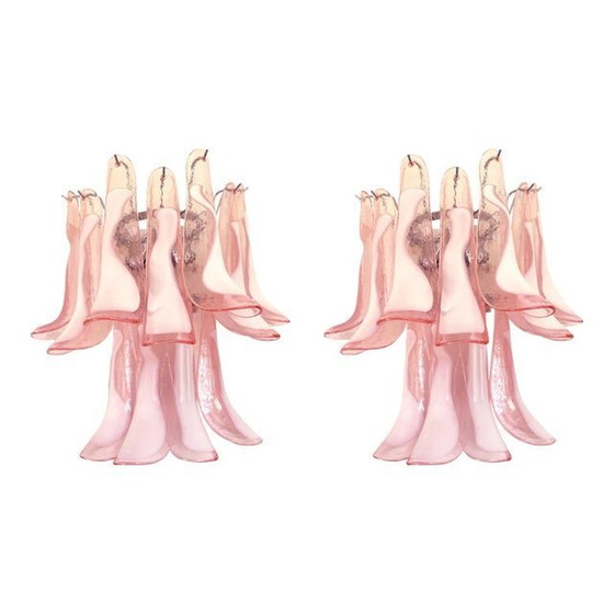 Image 1 of Contemporary Pink Murano Glass "Selle" Wall Sconces In Mazzega Style - A Pair