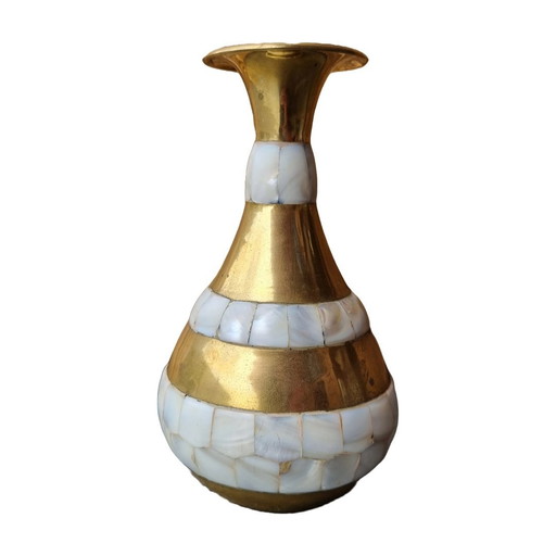 Brass With Mother of Pearl Vase From India, 1990s