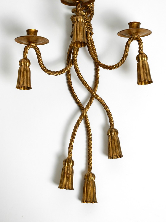 Image 1 of Beautiful Italian Large Mid Century Regency Gilt Iron Wall Candle Holder by Li Puma Firenze