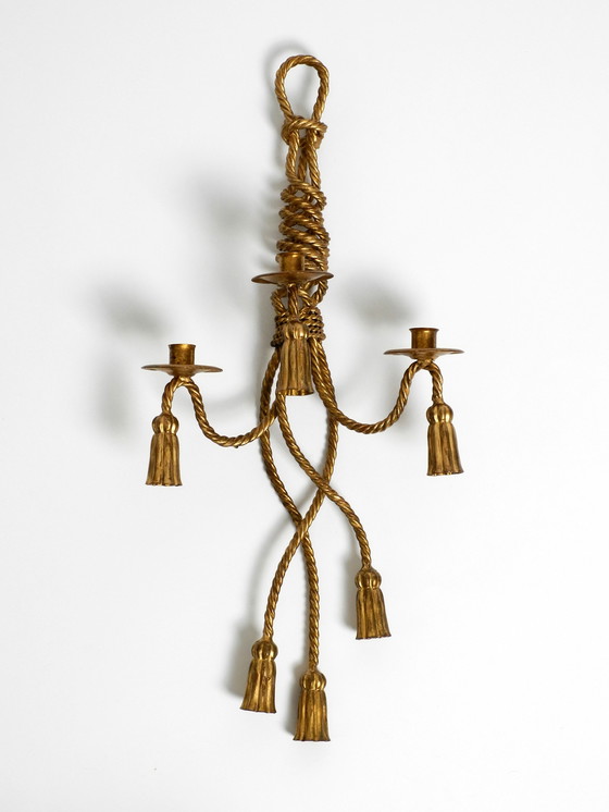 Image 1 of Beautiful Italian Large Mid Century Regency Gilt Iron Wall Candle Holder by Li Puma Firenze