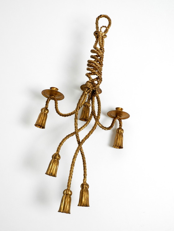 Image 1 of Beautiful Italian Large Mid Century Regency Gilt Iron Wall Candle Holder by Li Puma Firenze