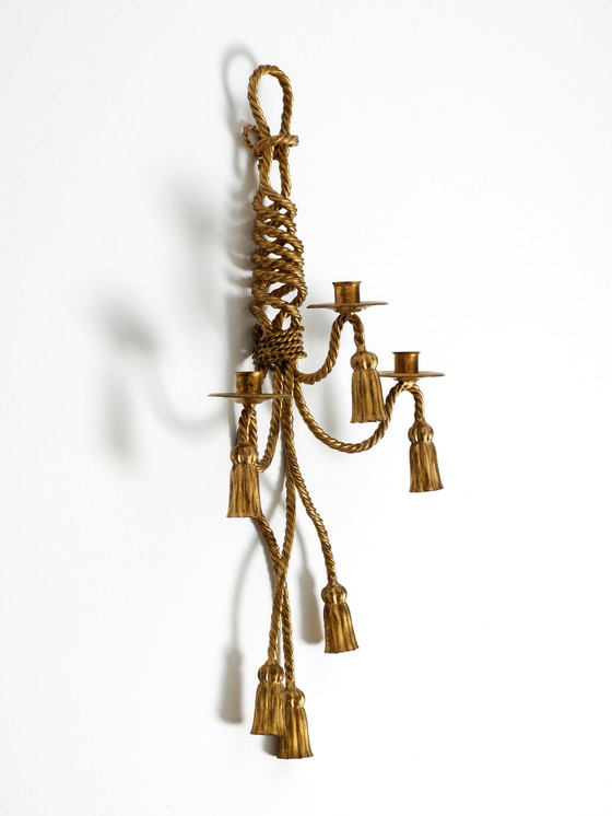 Image 1 of Beautiful Italian Large Mid Century Regency Gilt Iron Wall Candle Holder by Li Puma Firenze