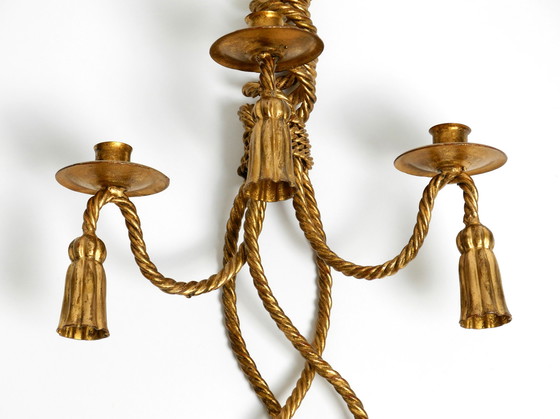 Image 1 of Beautiful Italian Large Mid Century Regency Gilt Iron Wall Candle Holder by Li Puma Firenze