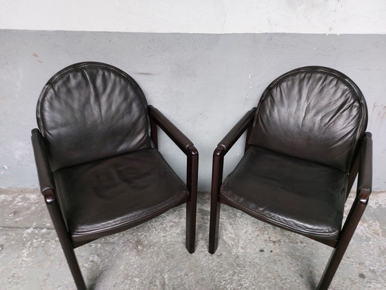 Image 1 of 2 X Dark Brown Leather Armchairs Bulo Memphis Style