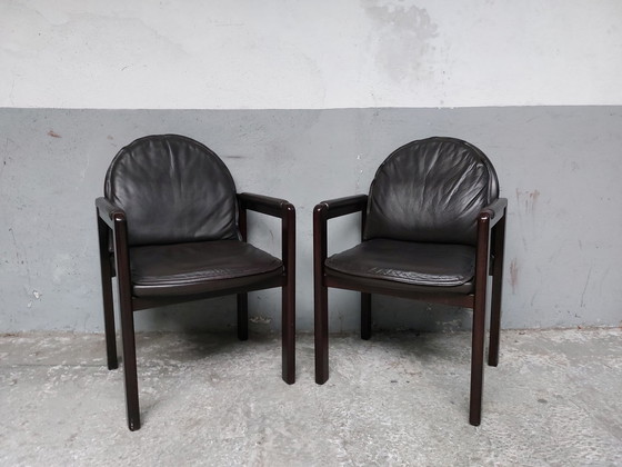 Image 1 of 2 X Dark Brown Leather Armchairs Bulo Memphis Style