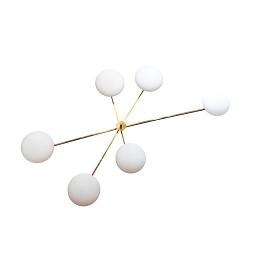 Vintage wall lamp in gilded brass and white opaline, Italy