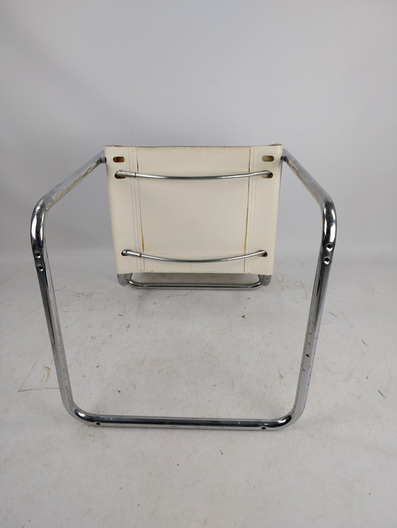 Image 1 of tube frame chair white leather