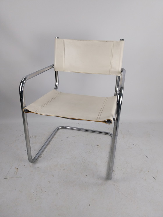 Image 1 of tube frame chair white leather