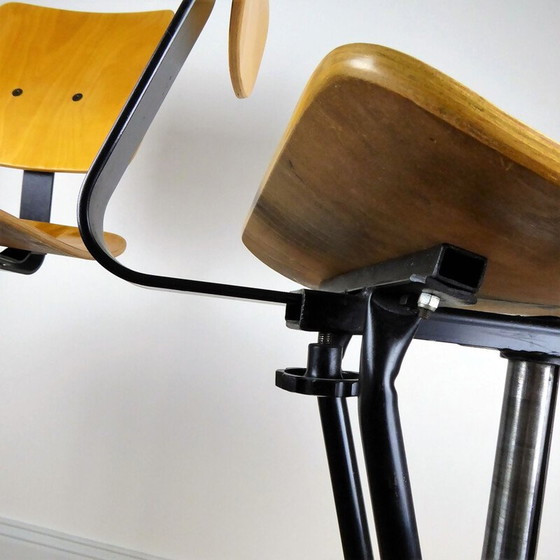 Image 1 of Pair of industrial high chairs in beech and metal - 1960s