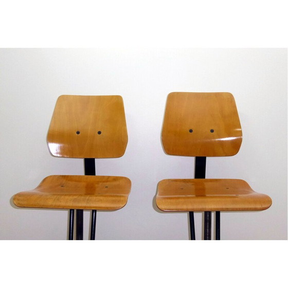 Image 1 of Pair of industrial high chairs in beech and metal - 1960s