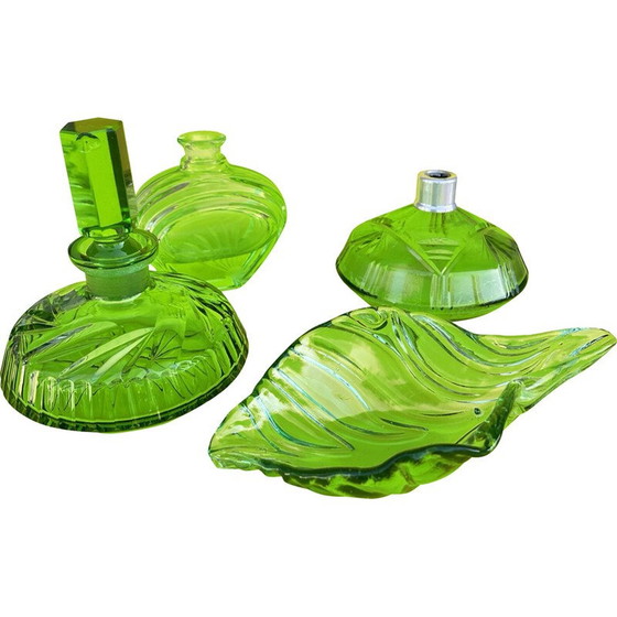 Image 1 of Vintage Art Deco floral glass bathroom toilet set, Germany 1930