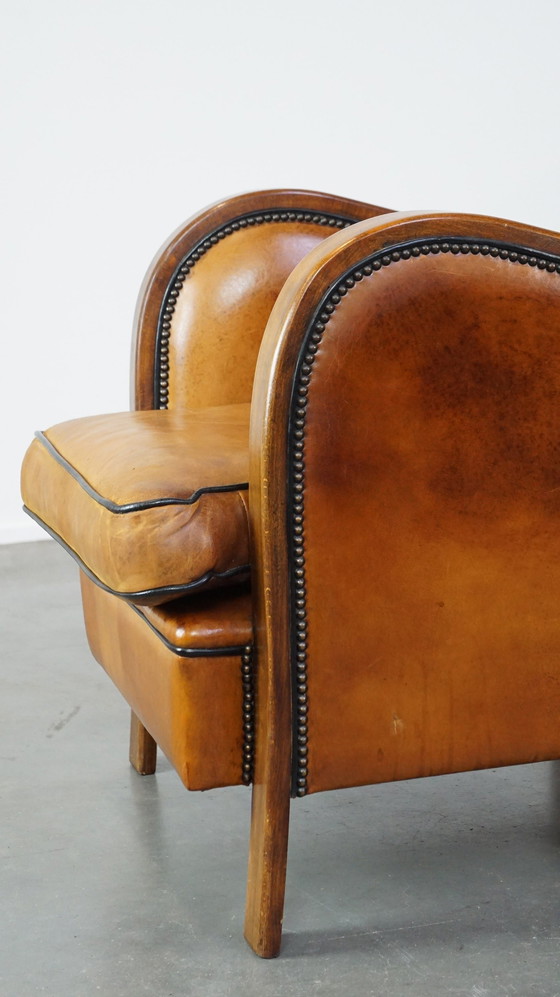 Image 1 of Sheepskin Leather Armchair Combined With Wood