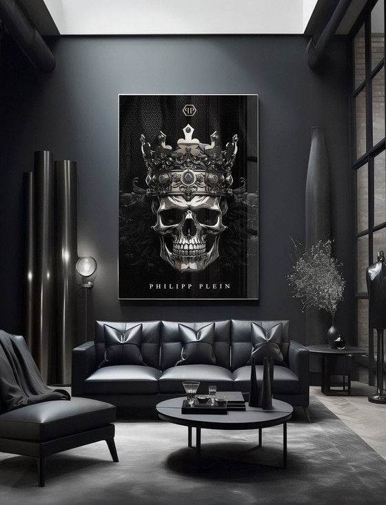 Image 1 of Xxl-Acrylic Glass Artwork - "Silver Crown Of Mortality" - 200X140Cm - Luxury, Style And A Touch of Raw Elegance