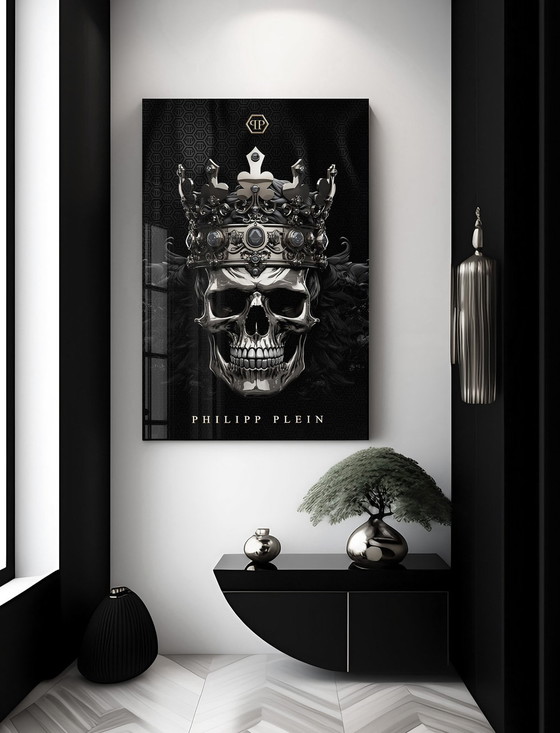 Image 1 of Xxl-Acrylic Glass Artwork - "Silver Crown Of Mortality" - 200X140Cm - Luxury, Style And A Touch of Raw Elegance