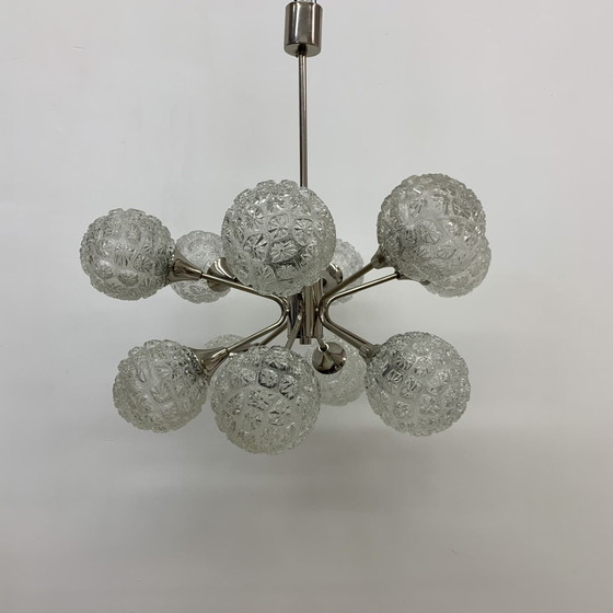 Image 1 of Mid-century Design Large Glass Chandelier Hanging Lamp - 1970s