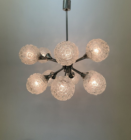 Mid-century Design Large Glass Chandelier Hanging Lamp - 1970s