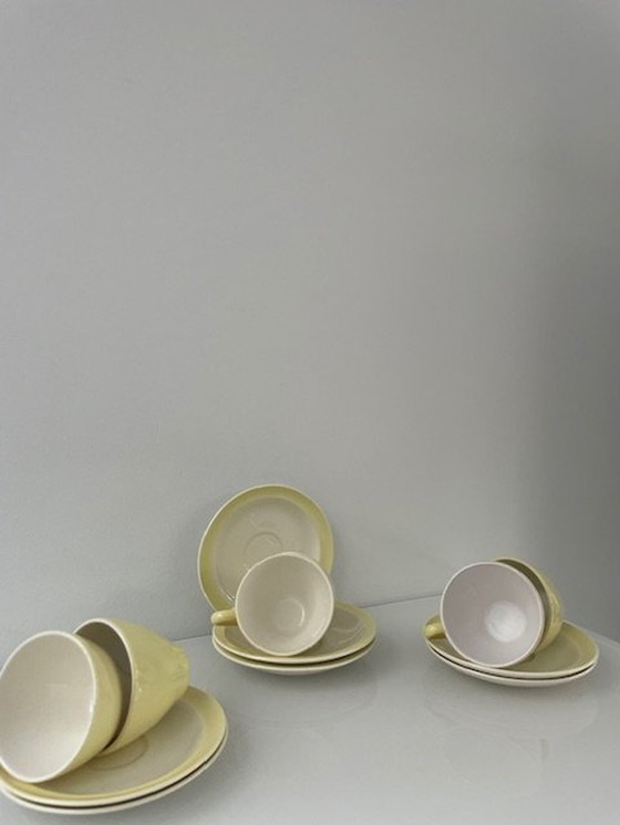 Image 1 of 6X Cups And Saucers Petrus Regout Porcelain Light Lemon Yellow/White