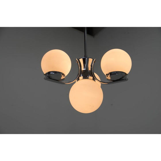 Image 1 of Art Deco vintage chandelier with sandblasted glass shades, 1930s