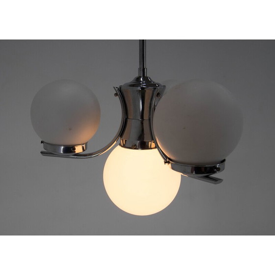Image 1 of Art Deco vintage chandelier with sandblasted glass shades, 1930s