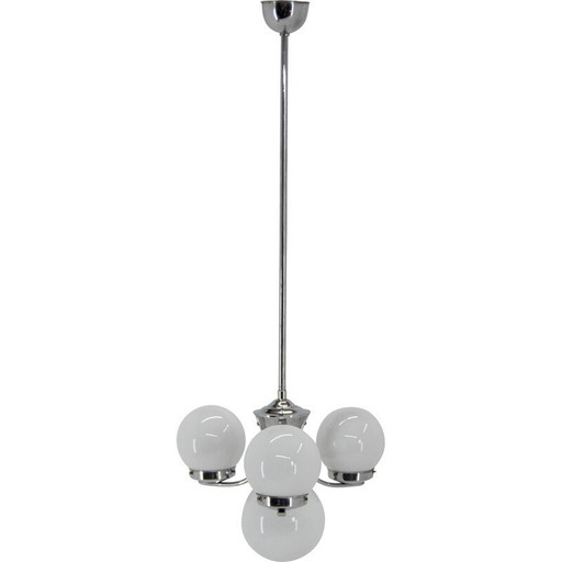 Art Deco vintage chandelier with sandblasted glass shades, 1930s