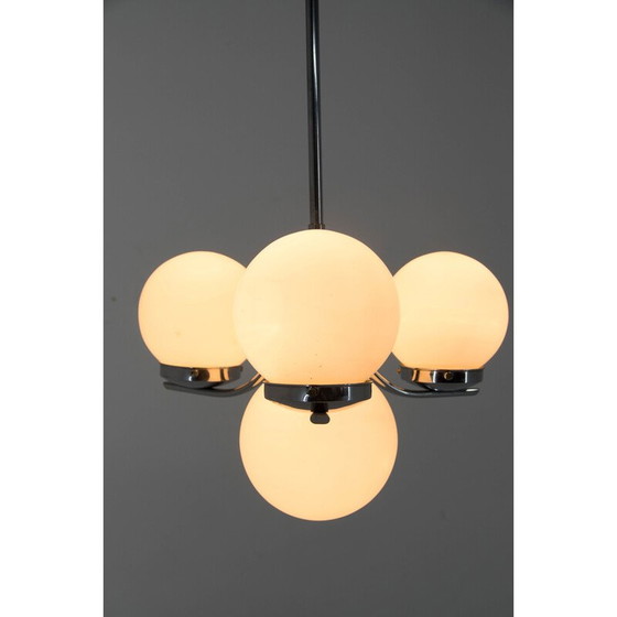 Image 1 of Art Deco vintage chandelier with sandblasted glass shades, 1930s