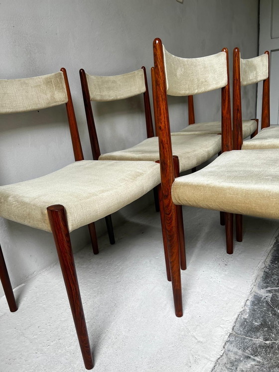 Image 1 of Ensemble de 6 chaises de salle à manger en bois de rose et tissu par Lübke