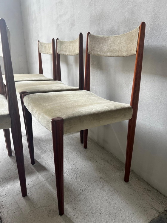 Image 1 of Ensemble de 6 chaises de salle à manger en bois de rose et tissu par Lübke