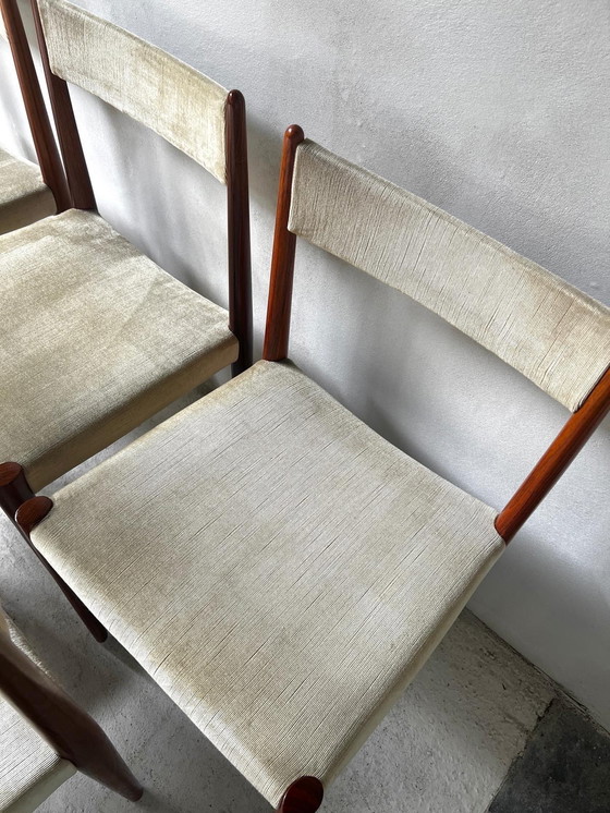 Image 1 of Ensemble de 6 chaises de salle à manger en bois de rose et tissu par Lübke